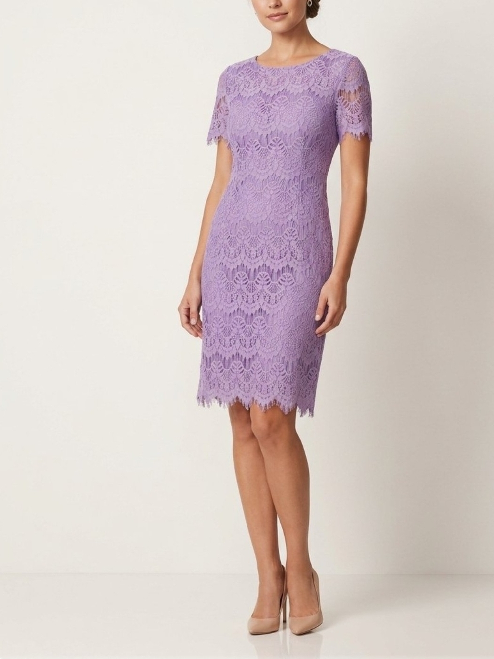 Lace Sheath Dress in Lavender - Elegant Women's Dress Size 12